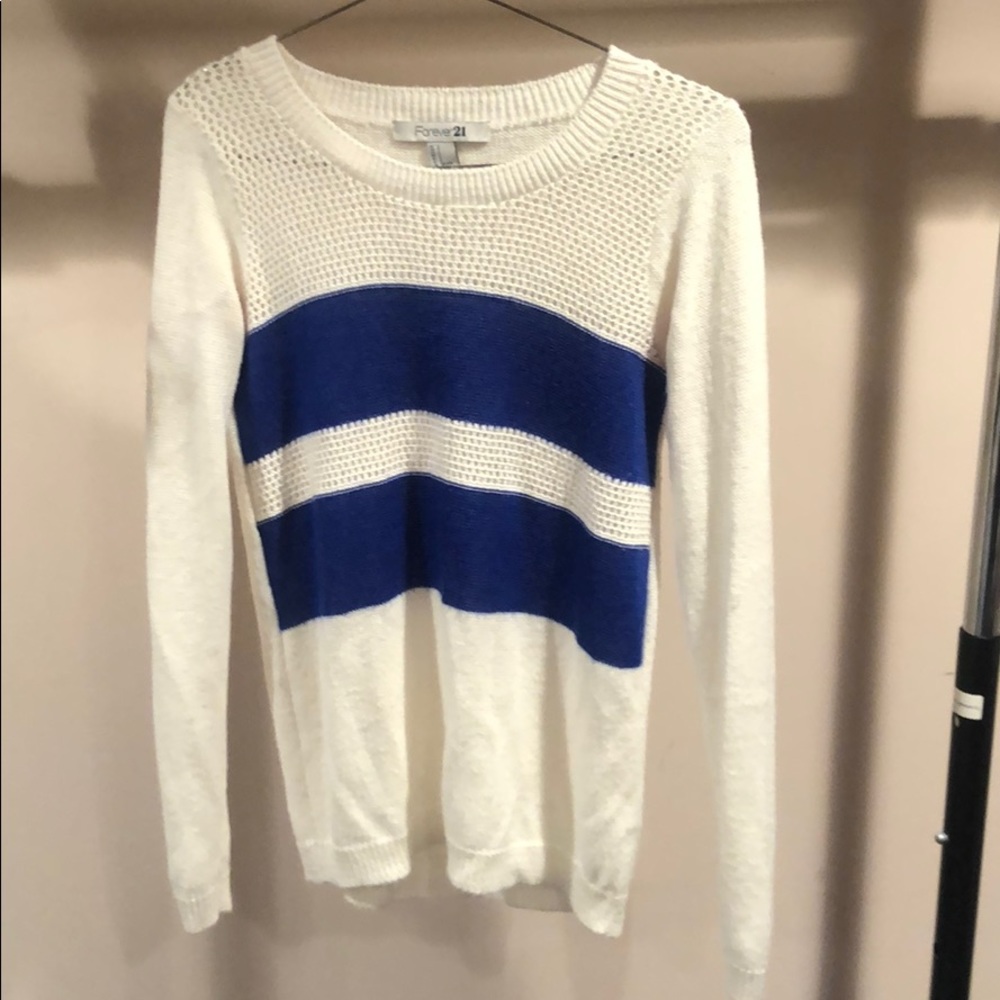 White Sweater with Blue Stripes